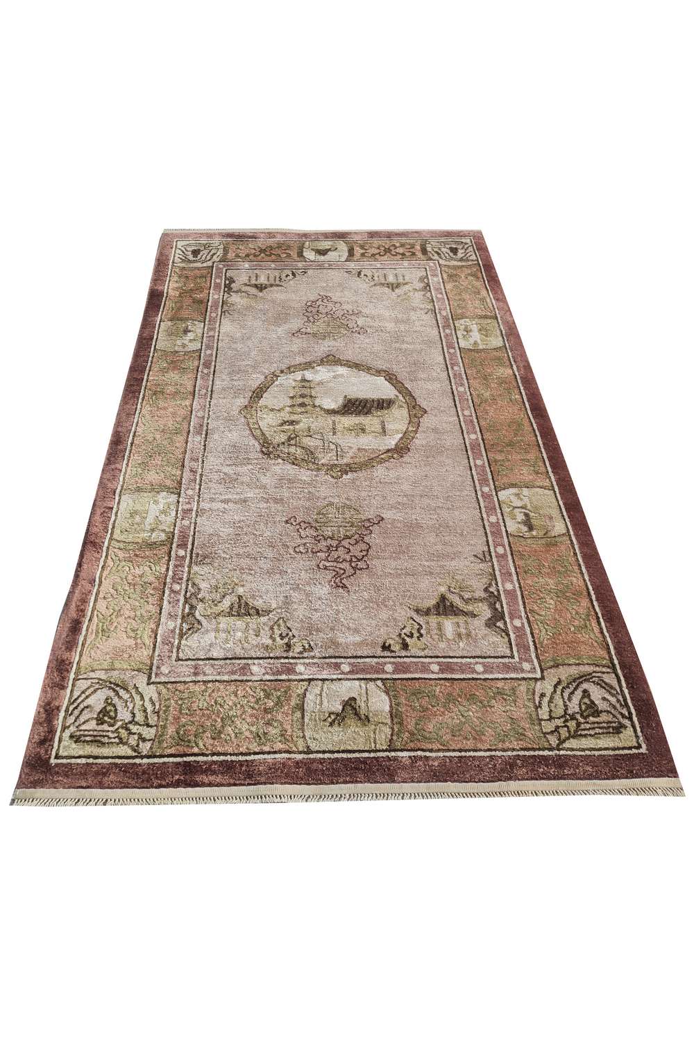 Amazing Hand Knotted Vintage Sino Pictorial Silk Area Rug 5.1 x 3.1 Ft