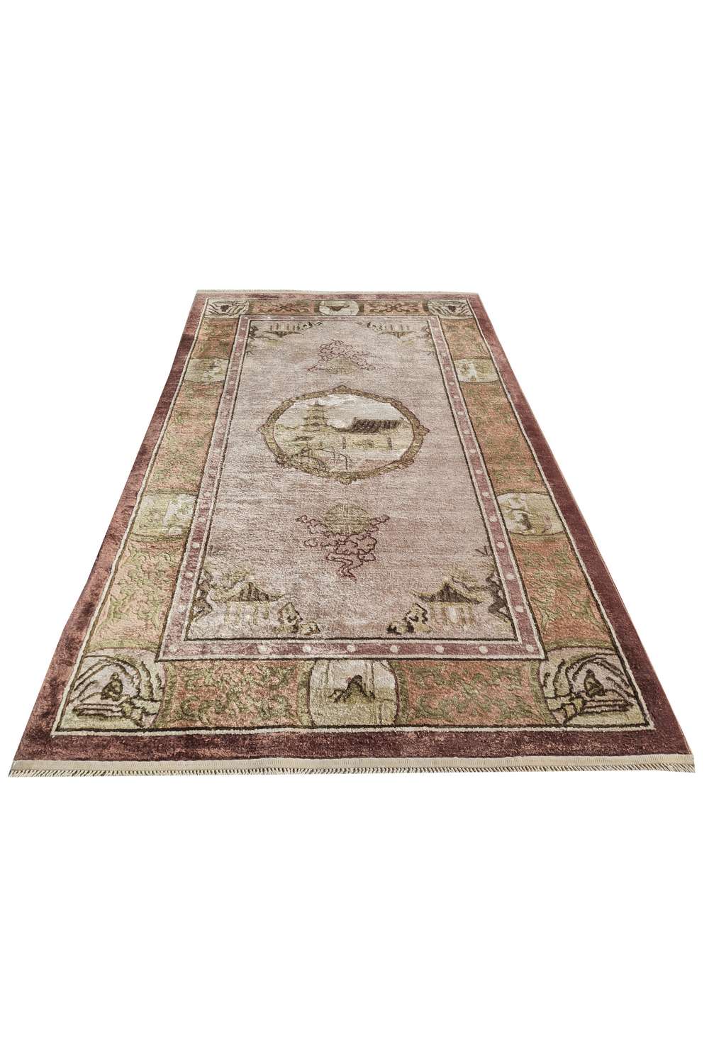 Amazing Hand Knotted Vintage Sino Pictorial Silk Area Rug 5.1 x 3.1 Ft