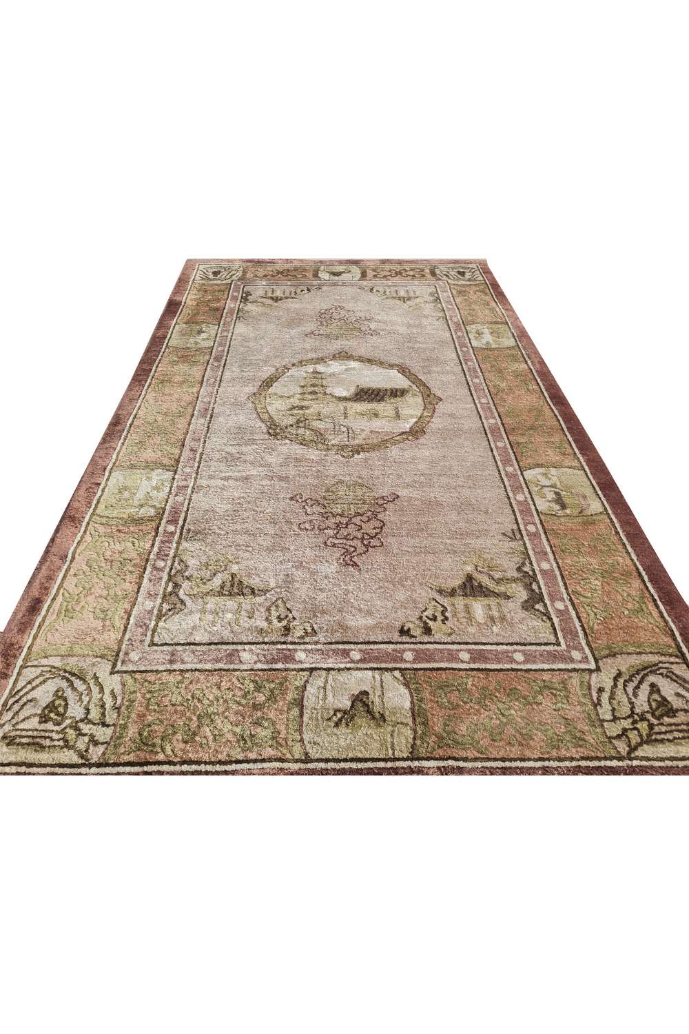 Amazing Hand Knotted Vintage Sino Pictorial Silk Area Rug 5.1 x 3.1 Ft