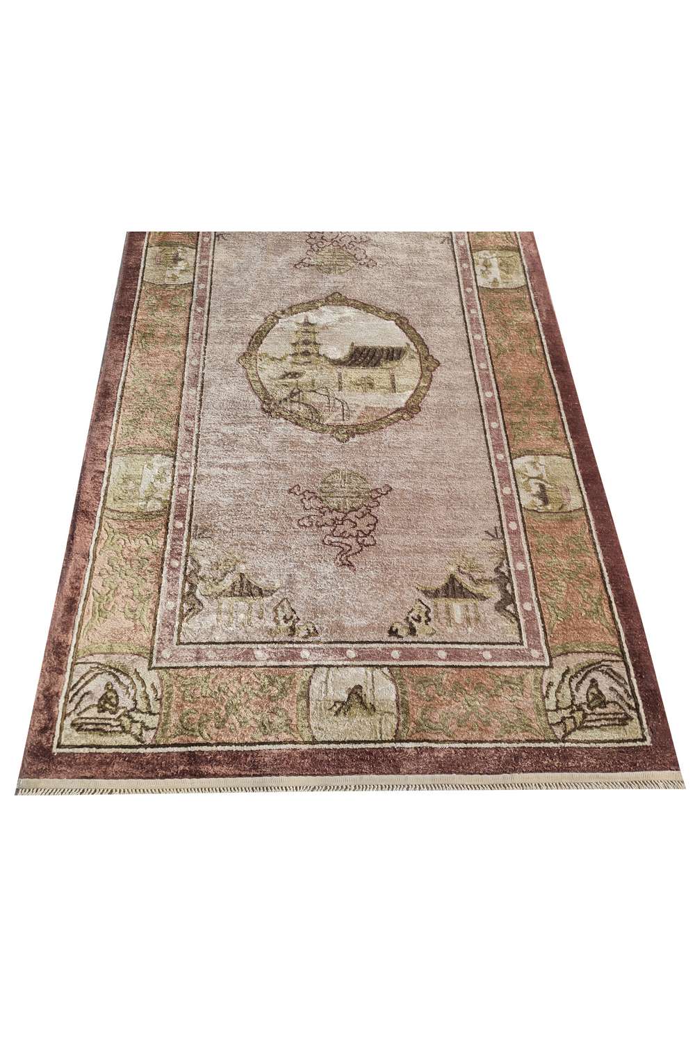 Amazing Hand Knotted Vintage Sino Pictorial Silk Area Rug 5.1 x 3.1 Ft