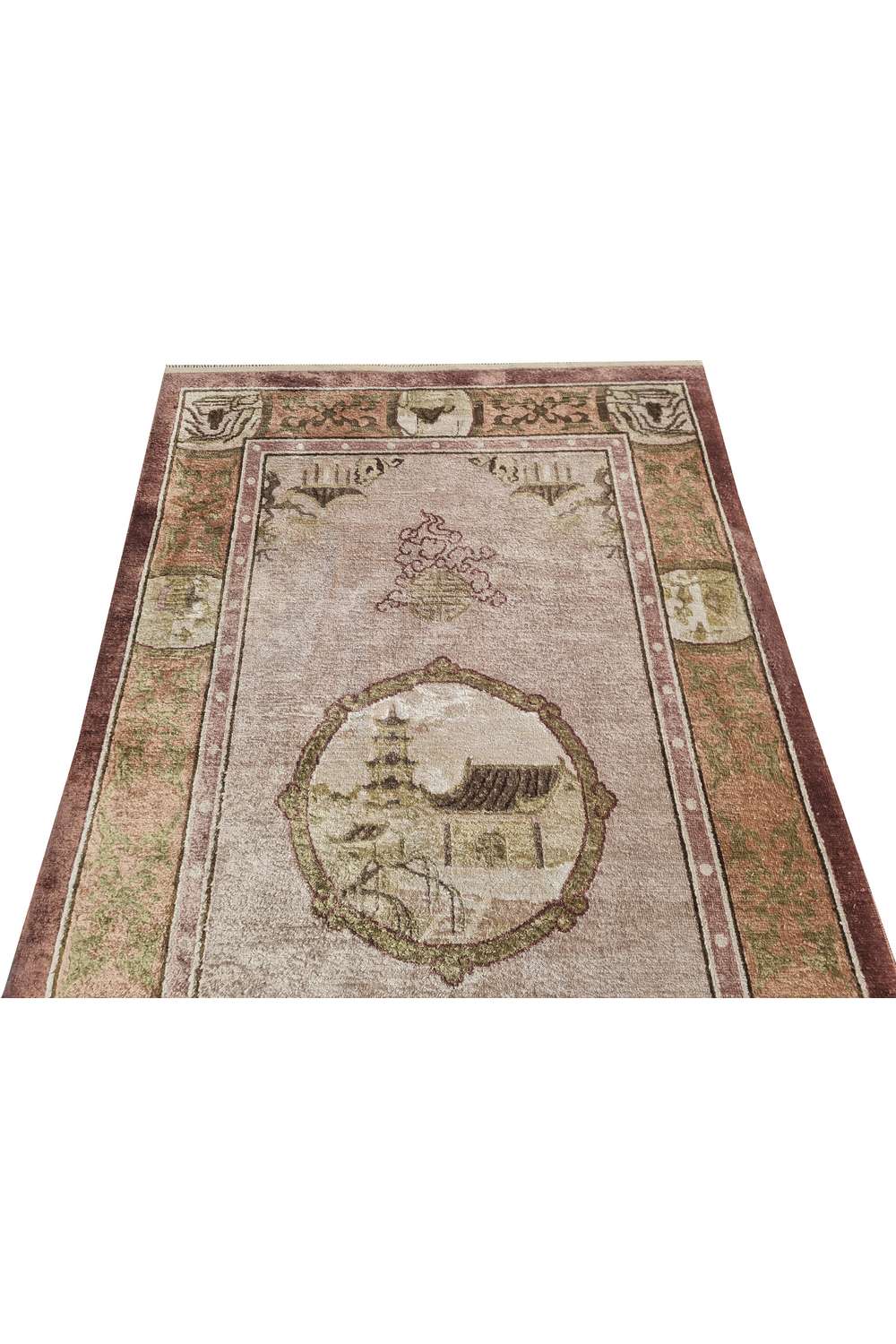 Amazing Hand Knotted Vintage Sino Pictorial Silk Area Rug 5.1 x 3.1 Ft
