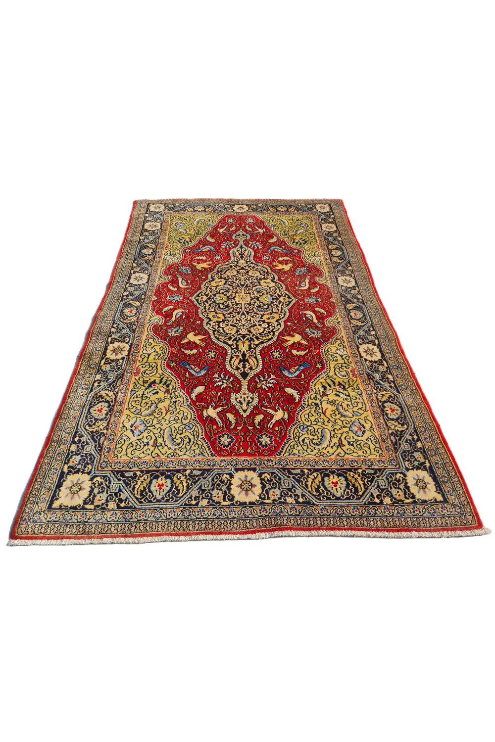 Amazing Hand Knotted Vintage Pashmin Koum Pictorial Wool Area Rug 6.9 x 3.5 Ft