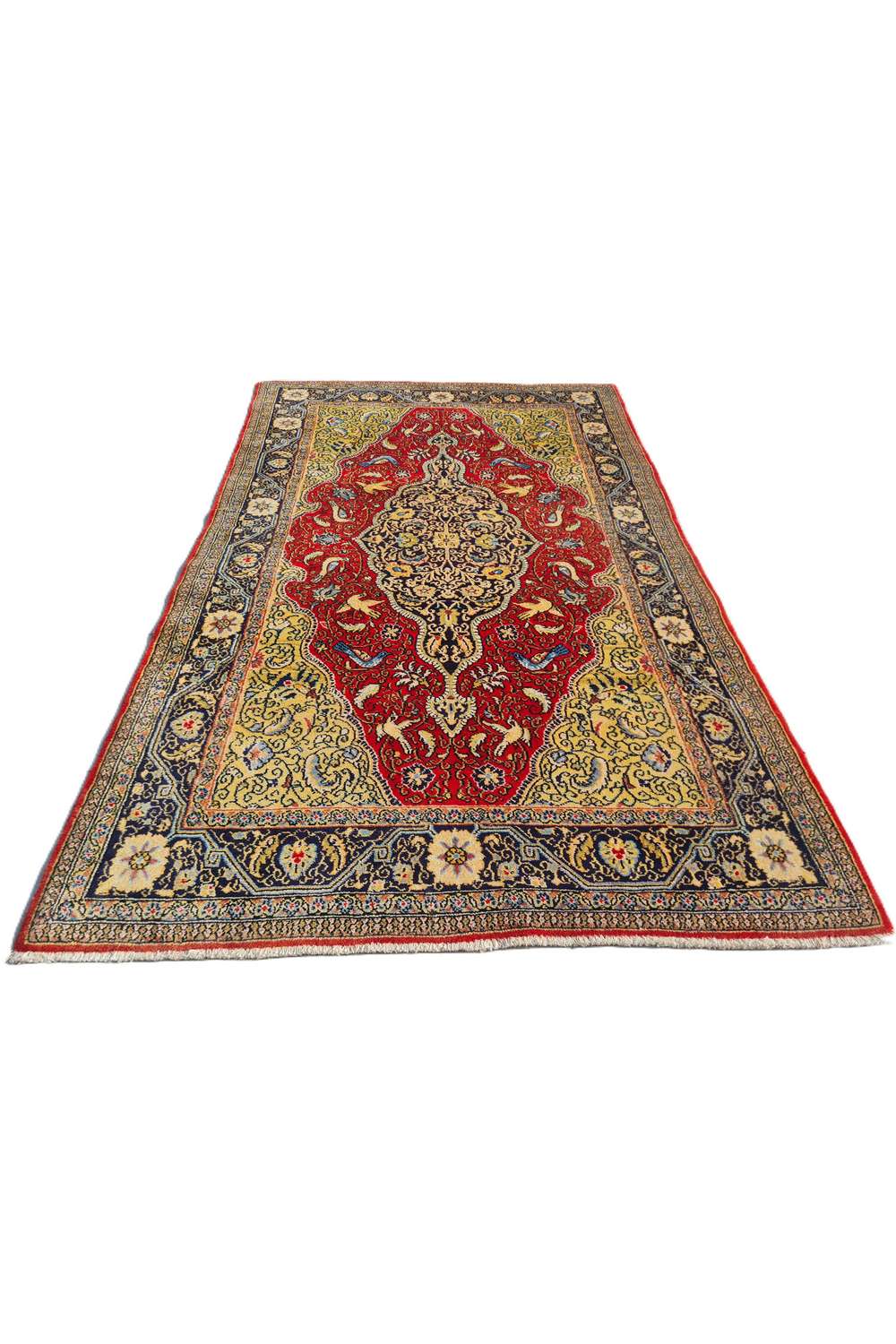 Amazing Hand Knotted Vintage Pashmin Koum Pictorial Wool Area Rug 6.9 x 3.5 Ft