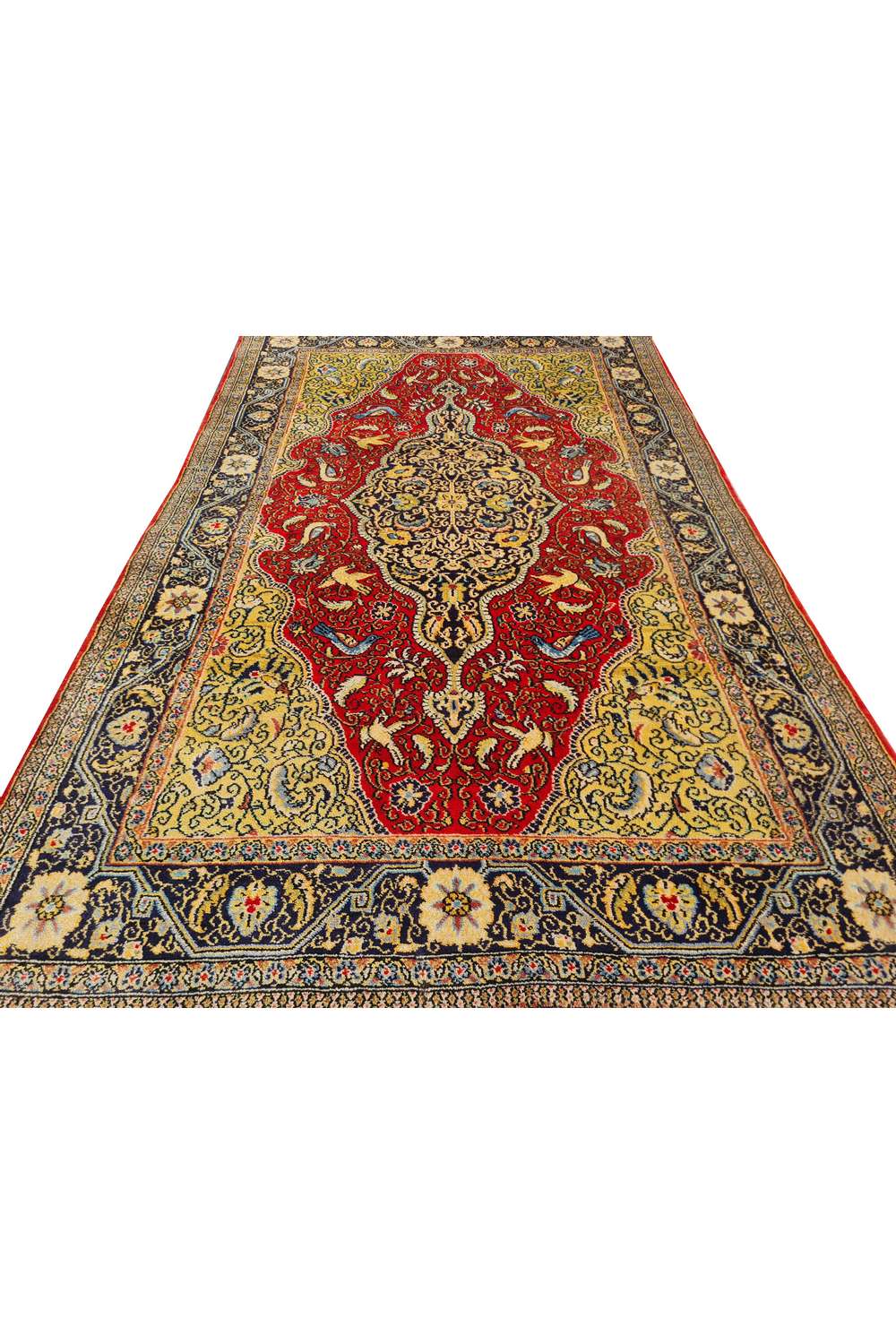 Amazing Hand Knotted Vintage Pashmin Koum Pictorial Wool Area Rug 6.9 x 3.5 Ft