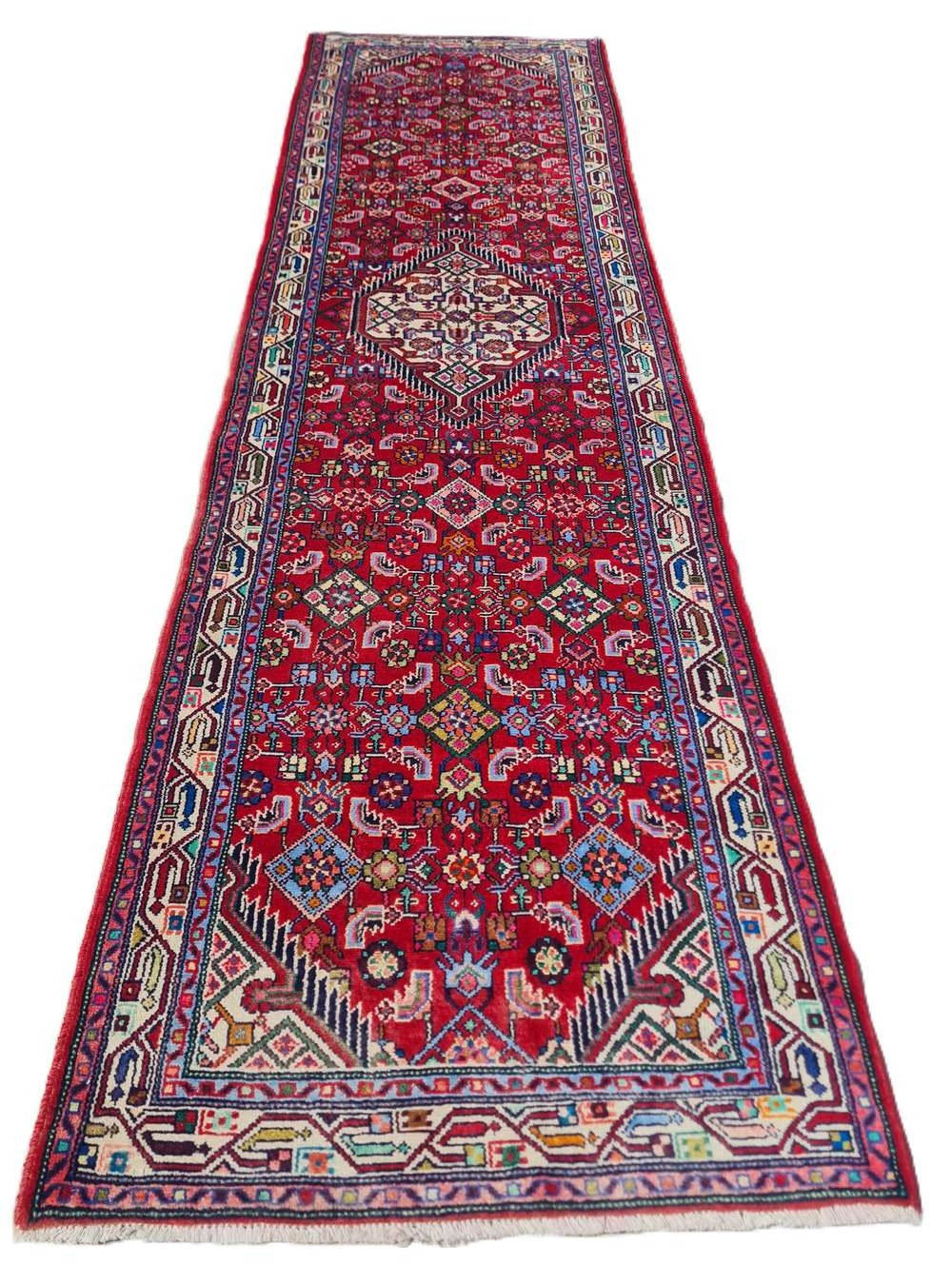 Amazing Hand Knotted Vintage Persian Hamadan Wool Area Runner Rug 9.5 x 2.8 Ft
