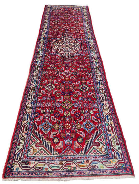 Amazing Hand Knotted Vintage Persian Hamadan Wool Area Runner Rug 9.5 x 2.8 Ft