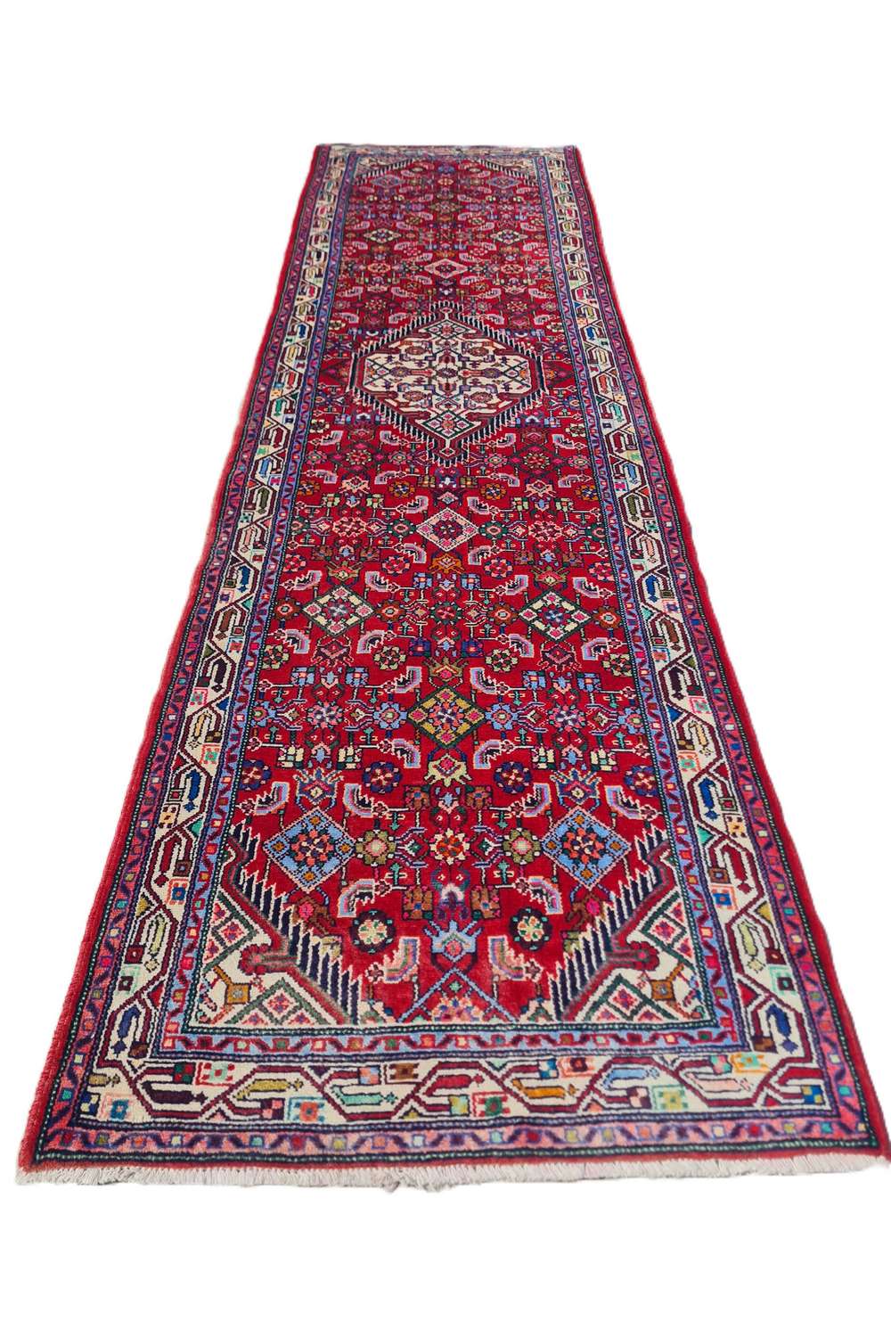 Amazing Hand Knotted Vintage Persian Hamadan Wool Area Runner Rug 9.5 x 2.8 Ft