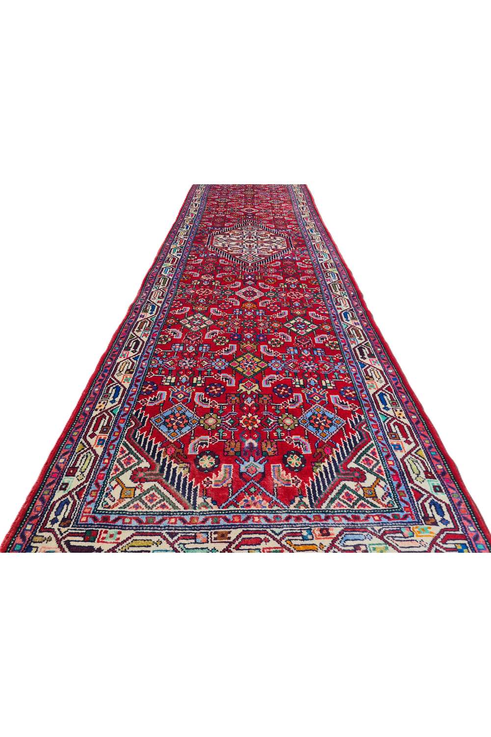 Amazing Hand Knotted Vintage Persian Hamadan Wool Area Runner Rug 9.5 x 2.8 Ft
