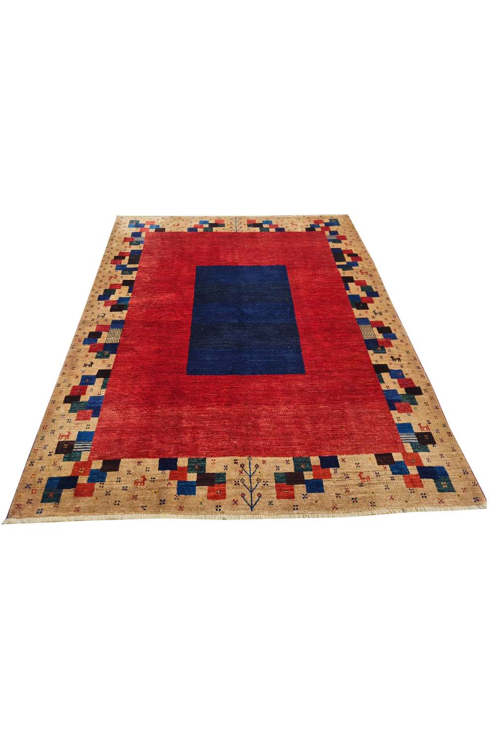 Amazing Hand Knotted Vintage Afghan Gabbah Pictorial Wool Area Rug 6.4 x 5.0 Ft