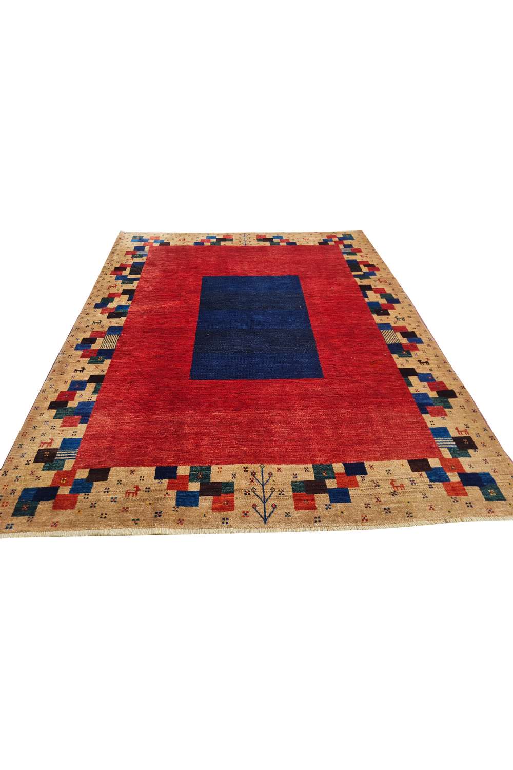 Amazing Hand Knotted Vintage Afghan Gabbah Pictorial Wool Area Rug 6.4 x 5.0 Ft