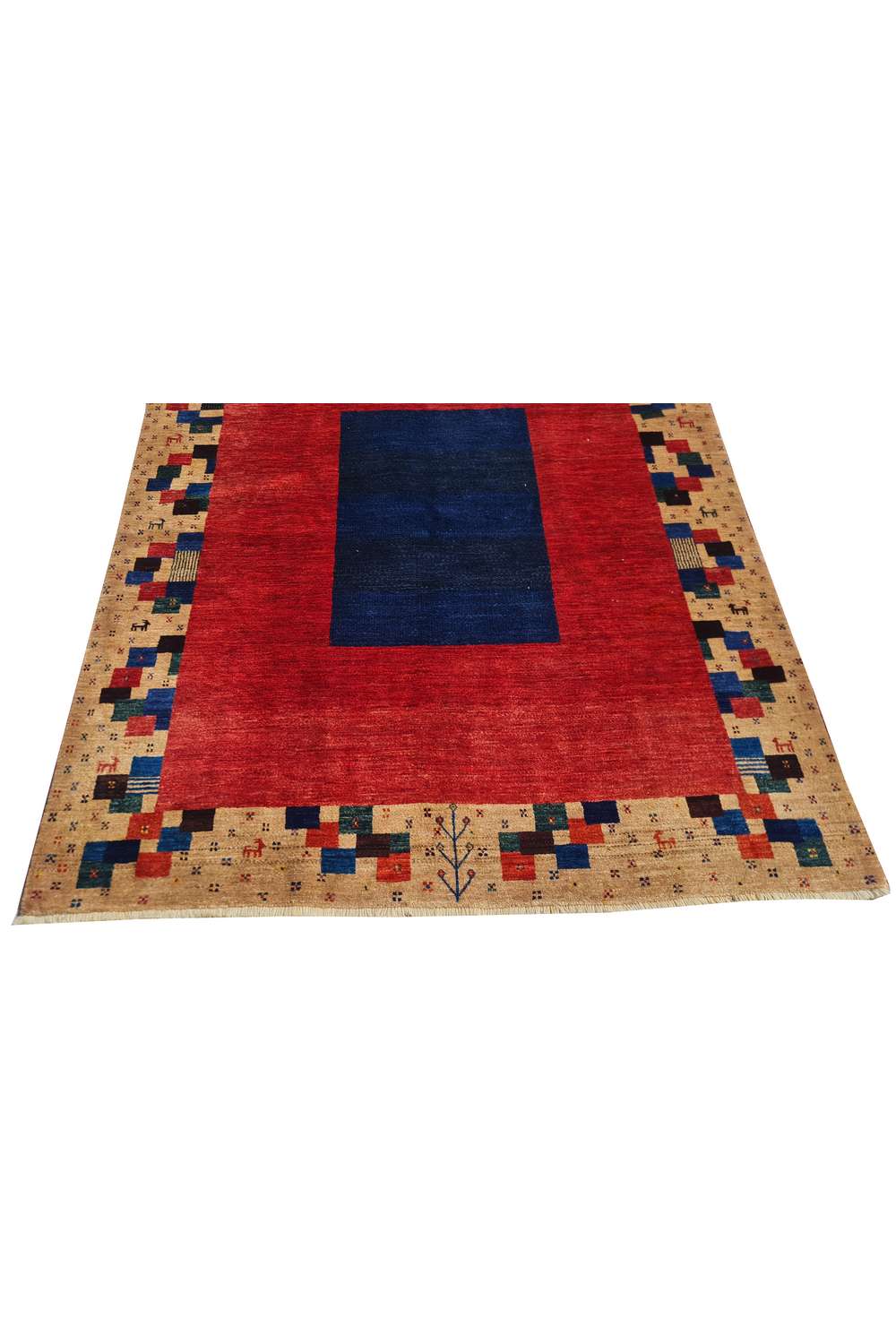 Amazing Hand Knotted Vintage Afghan Gabbah Pictorial Wool Area Rug 6.4 x 5.0 Ft