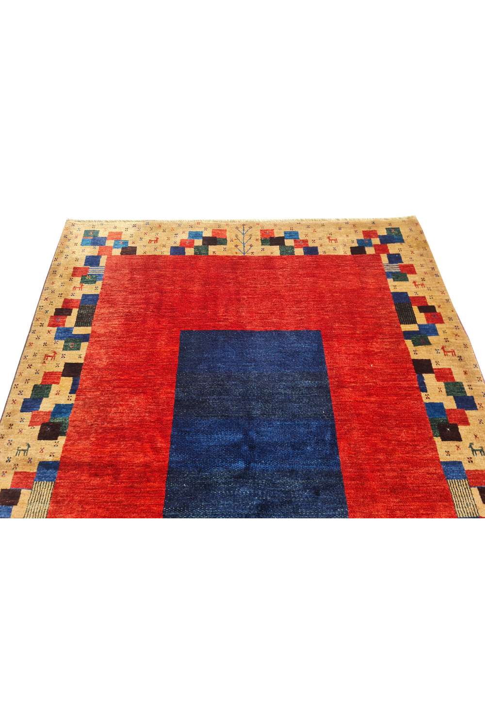 Amazing Hand Knotted Vintage Afghan Gabbah Pictorial Wool Area Rug 6.4 x 5.0 Ft