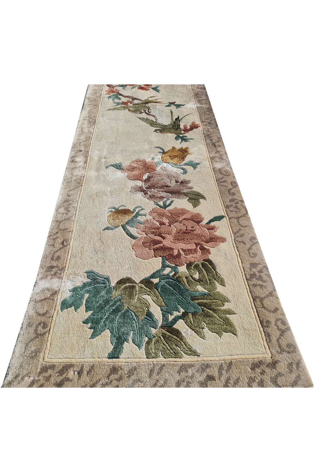 Amazing Hand Knotted Antique Sino Pictorial Silk Area Rug 4.1 x 1.6 Ft