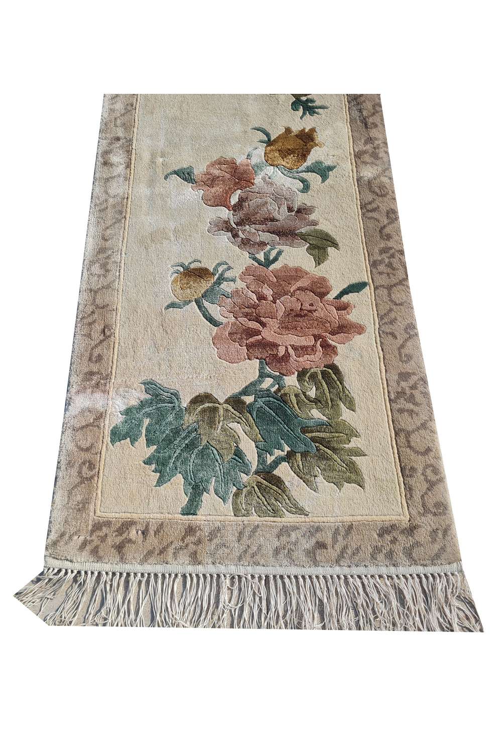 Amazing Hand Knotted Antique Sino Pictorial Silk Area Rug 4.1 x 1.6 Ft
