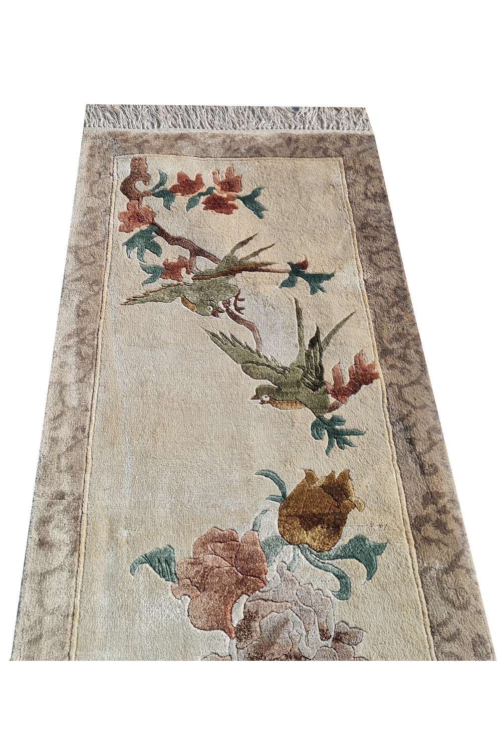 Amazing Hand Knotted Antique Sino Pictorial Silk Area Rug 4.1 x 1.6 Ft