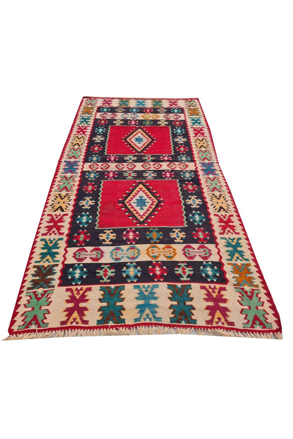 Hand Knotted Vintage Flat Weave Turkish Kilim Kilim Wool Area Rug 6.4 x 3.4 Ft
