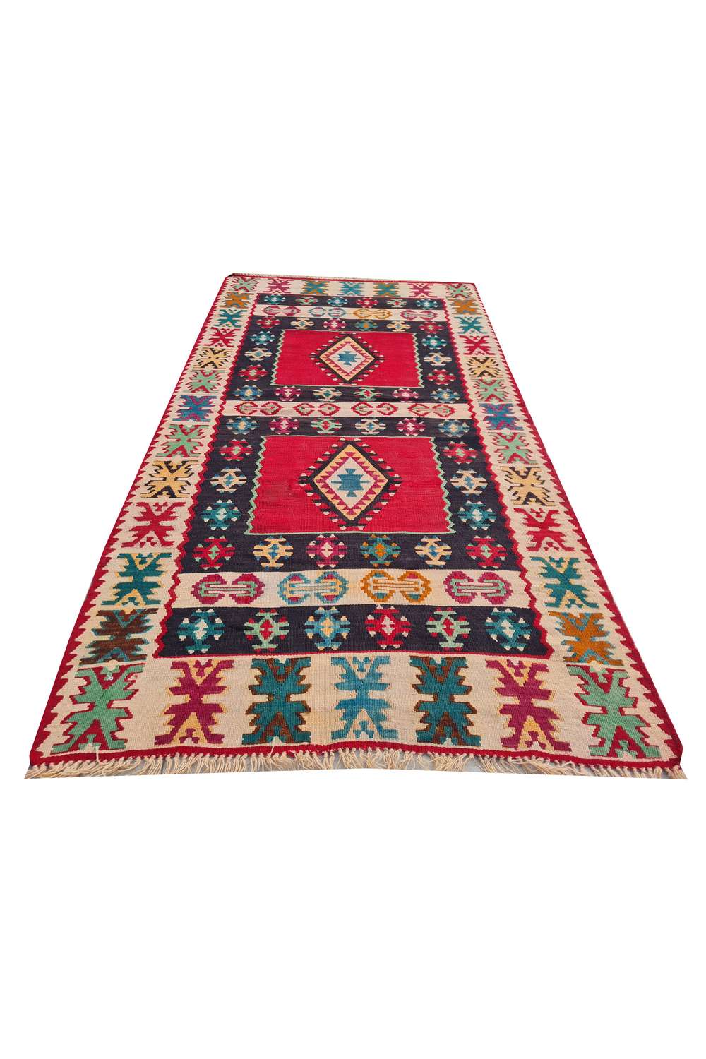 Hand Knotted Vintage Flat Weave Turkish Kilim Kilim Wool Area Rug 6.4 x 3.4 Ft