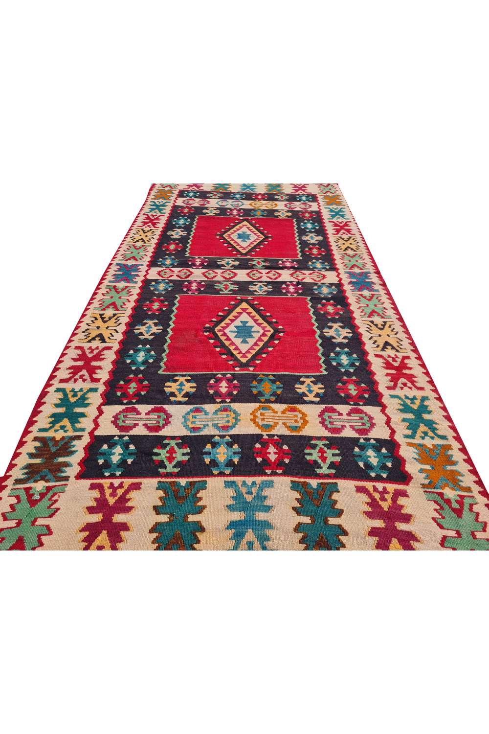 Hand Knotted Vintage Flat Weave Turkish Kilim Kilim Wool Area Rug 6.4 x 3.4 Ft