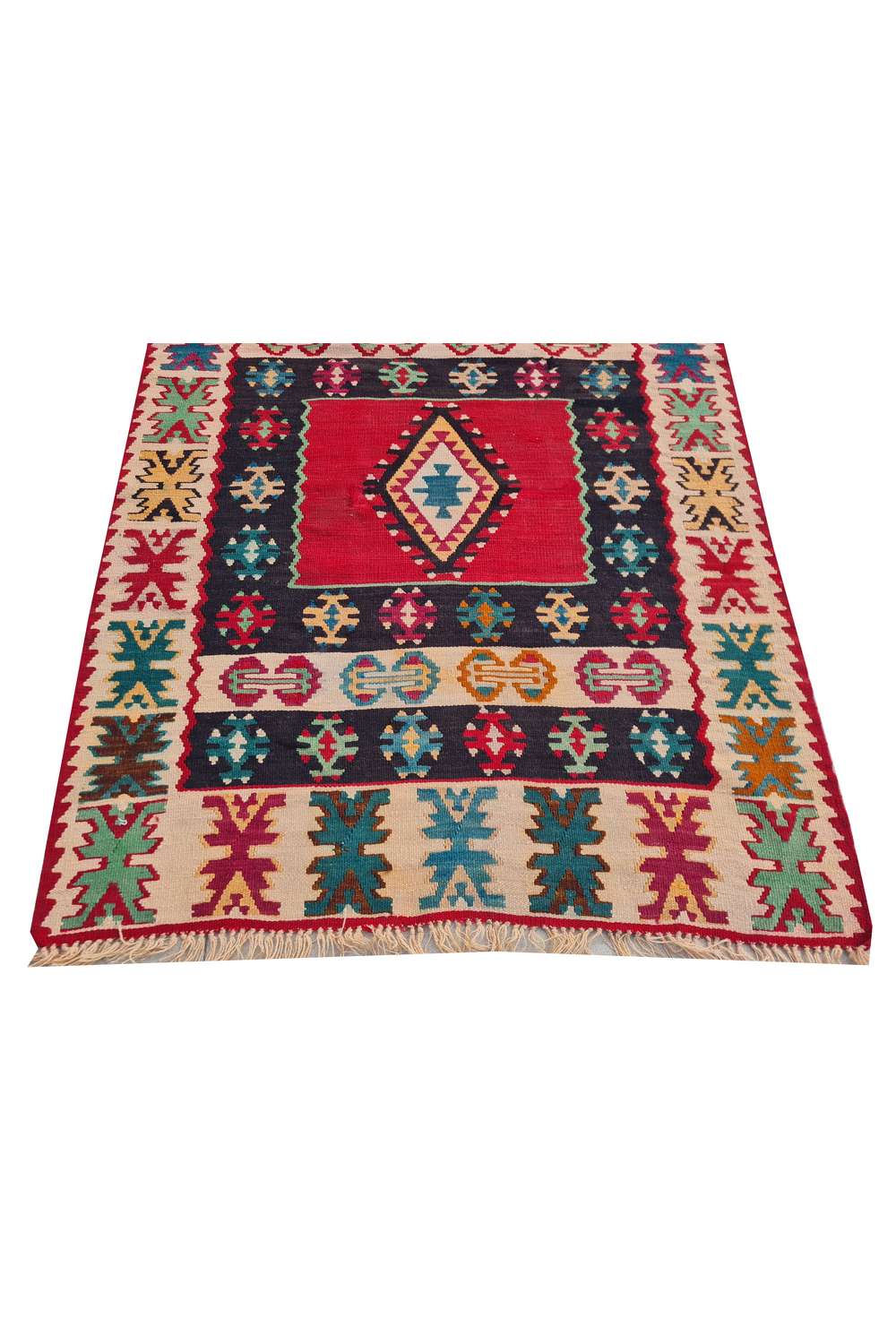 Hand Knotted Vintage Flat Weave Turkish Kilim Kilim Wool Area Rug 6.4 x 3.4 Ft