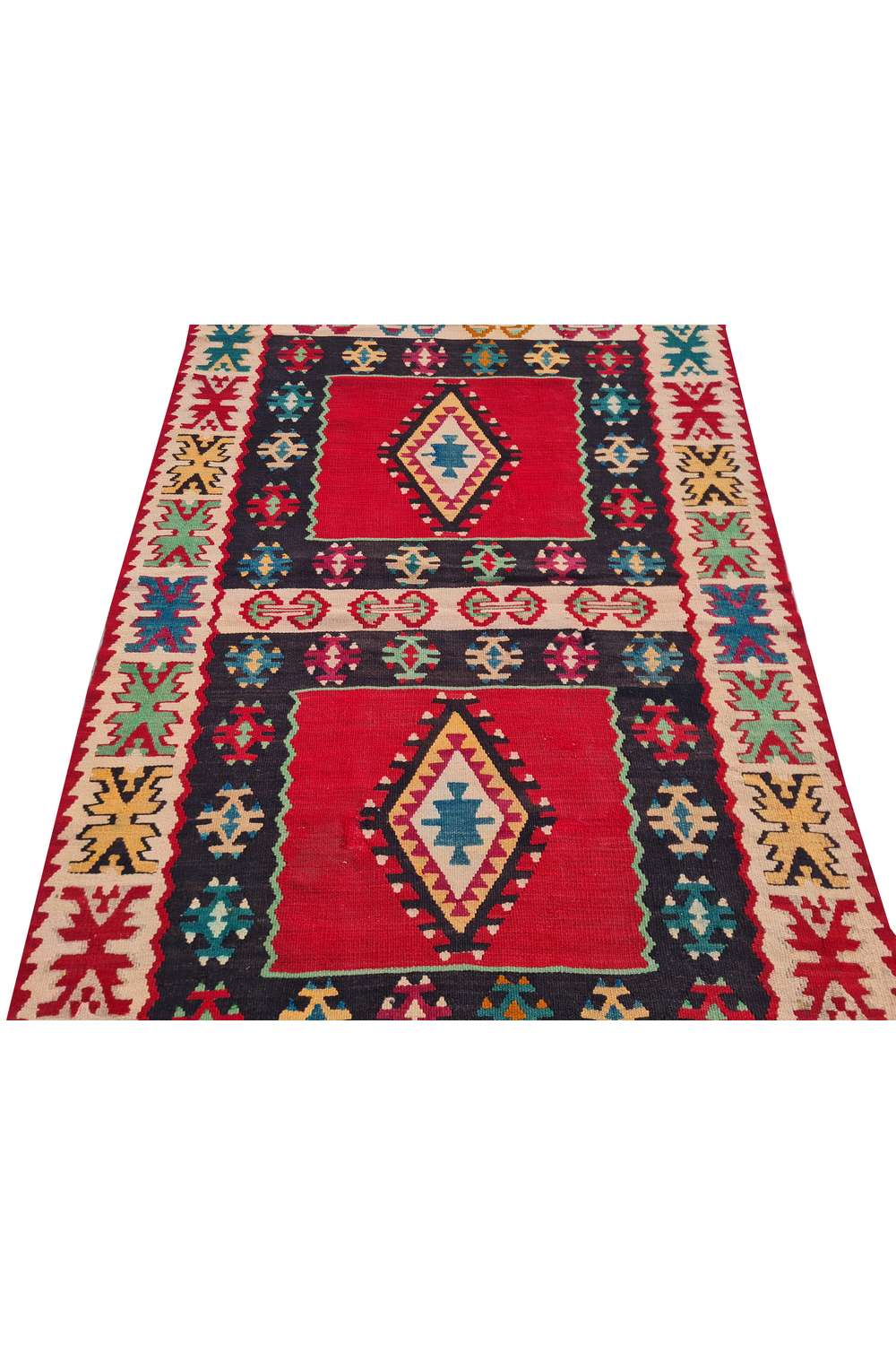 Hand Knotted Vintage Flat Weave Turkish Kilim Kilim Wool Area Rug 6.4 x 3.4 Ft