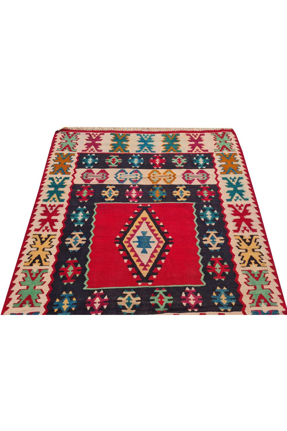 Hand Knotted Vintage Flat Weave Turkish Kilim Kilim Wool Area Rug 6.4 x 3.4 Ft
