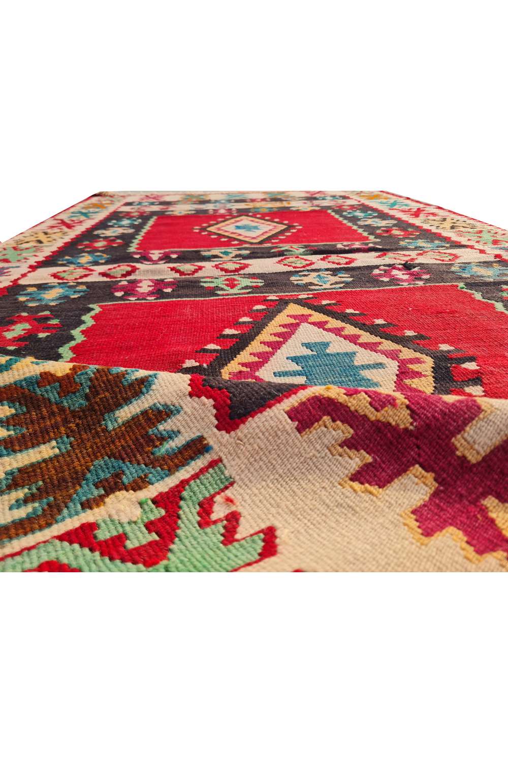 Hand Knotted Vintage Flat Weave Turkish Kilim Kilim Wool Area Rug 6.4 x 3.4 Ft