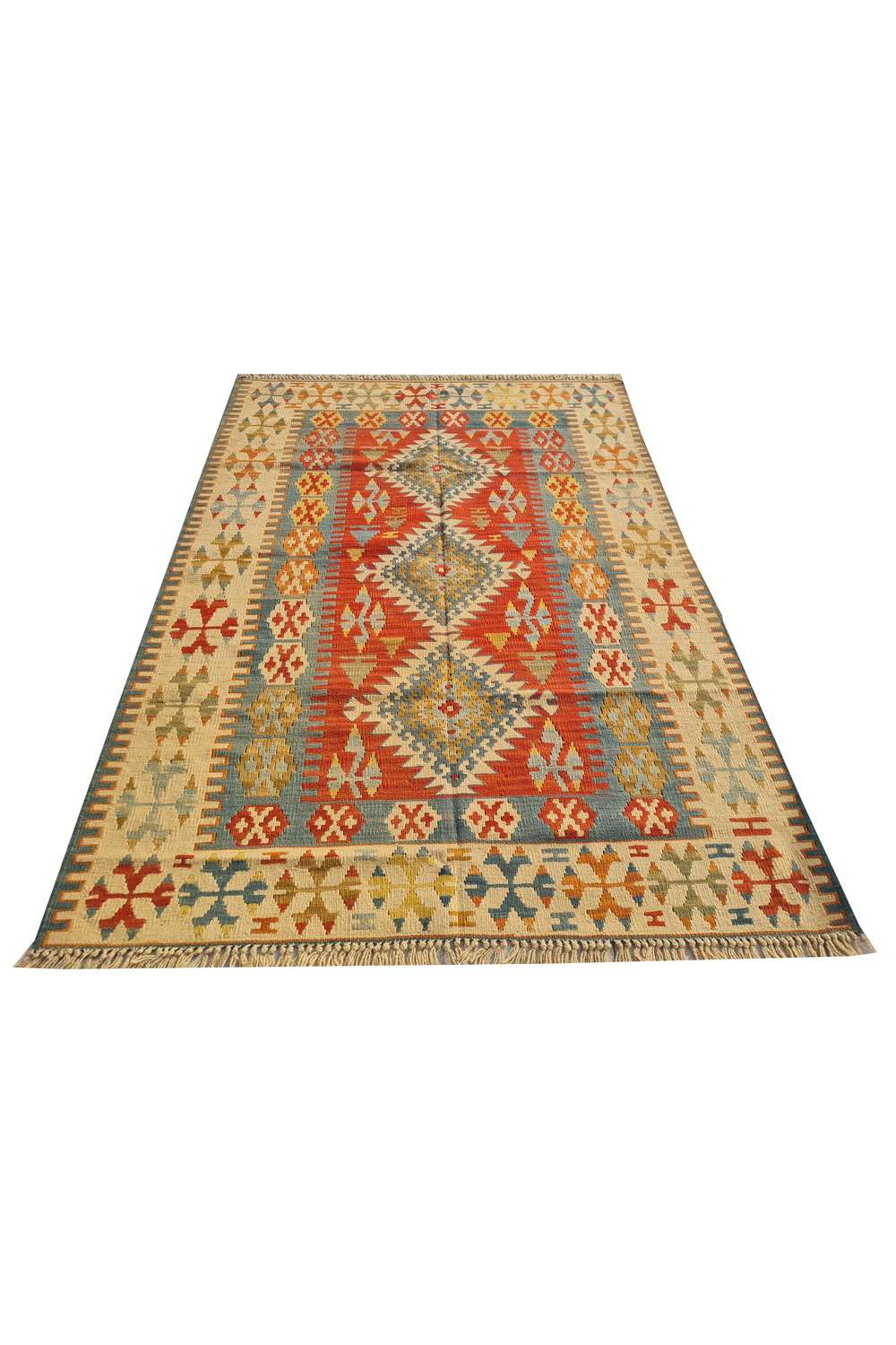 Hand Knotted Vintage Flat Weave Turkish Kilim Kilim Wool Area Rug 5.5 x 3.10 Ft
