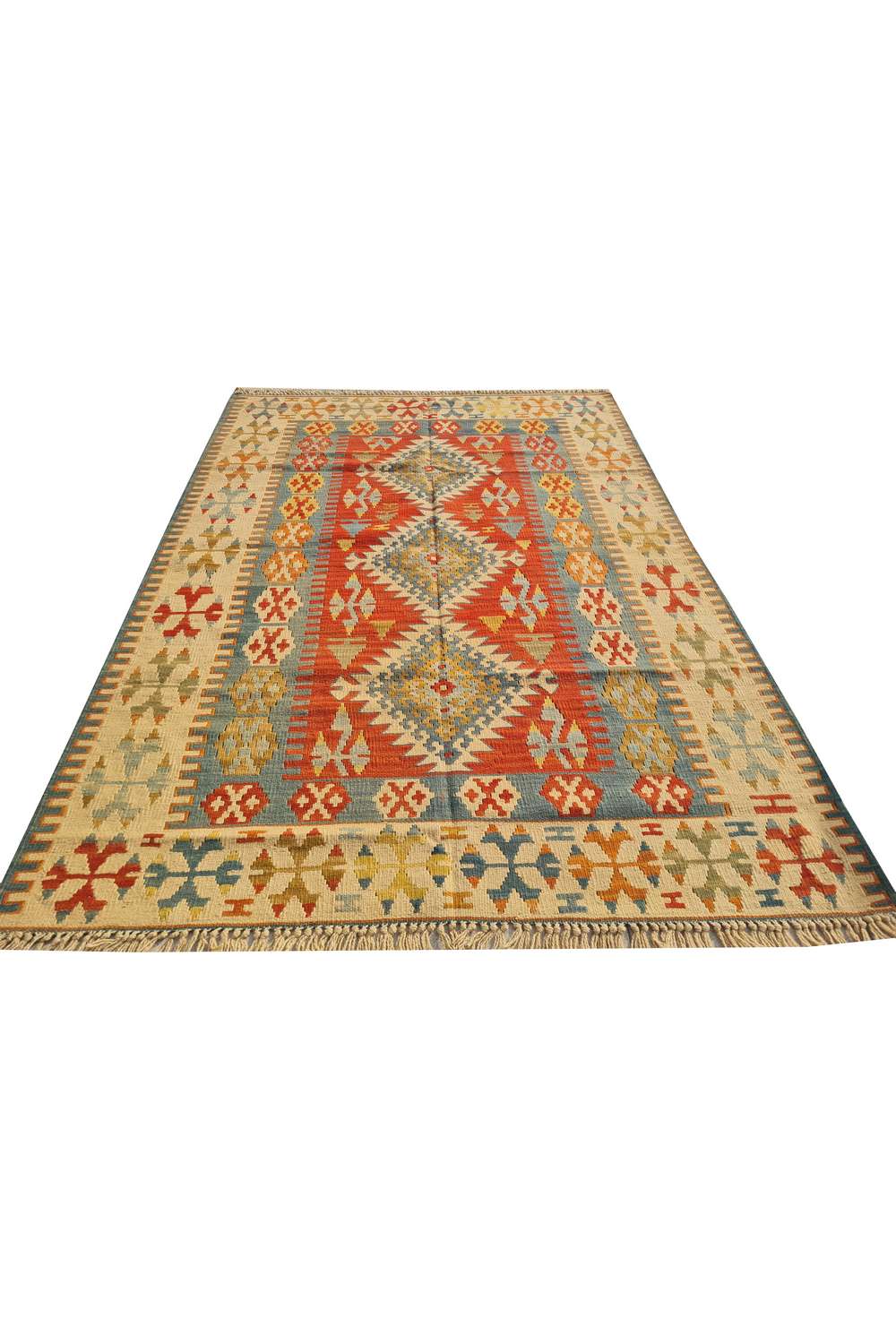Hand Knotted Vintage Flat Weave Turkish Kilim Kilim Wool Area Rug 5.5 x 3.10 Ft