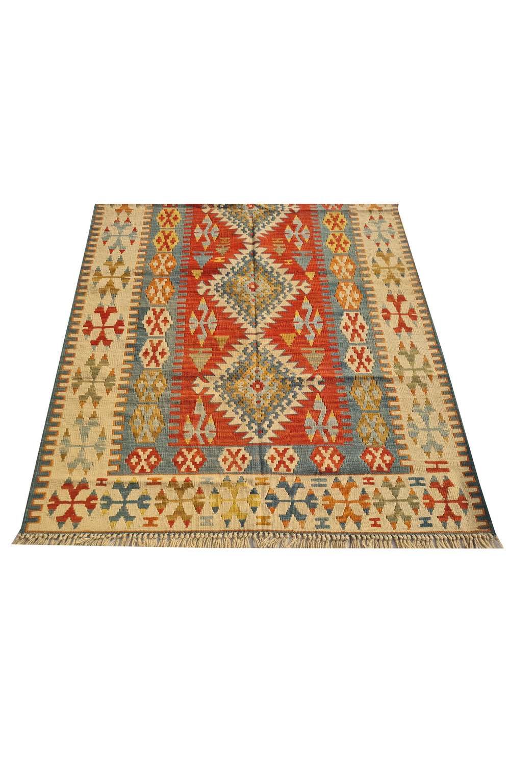 Hand Knotted Vintage Flat Weave Turkish Kilim Kilim Wool Area Rug 5.5 x 3.10 Ft
