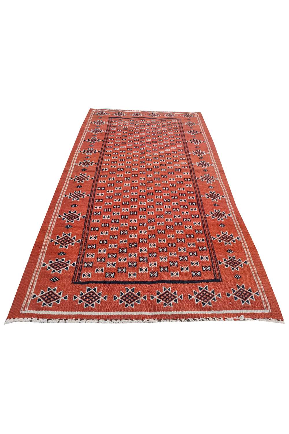 Hand Knotted Vintage Flat Weave Morocco Kilim Kilim Wool Area Rug 4.10 x 2.8 Ft