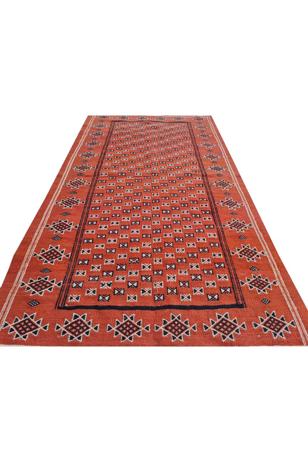Hand Knotted Vintage Flat Weave Morocco Kilim Kilim Wool Area Rug 4.10 x 2.8 Ft
