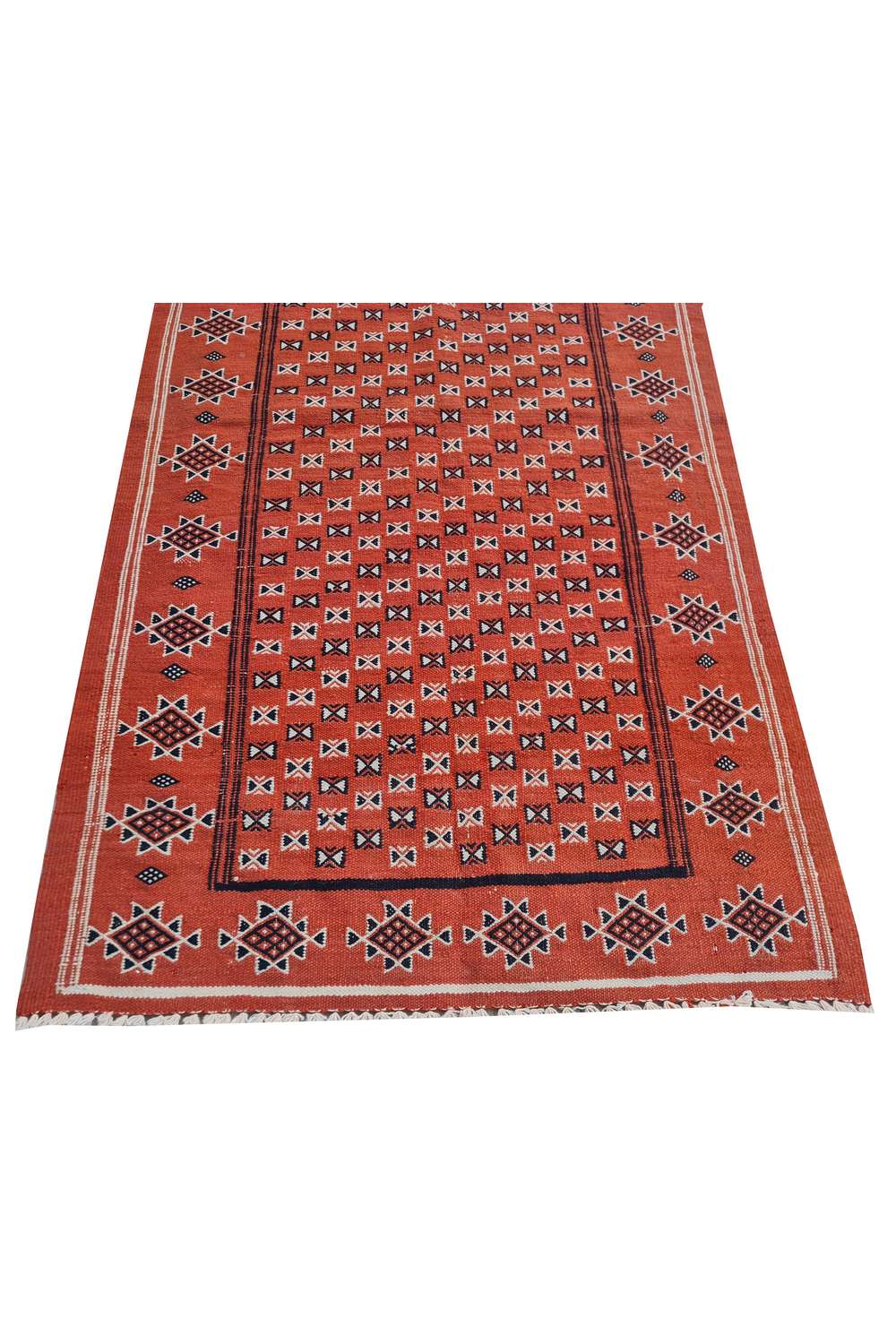Hand Knotted Vintage Flat Weave Morocco Kilim Kilim Wool Area Rug 4.10 x 2.8 Ft