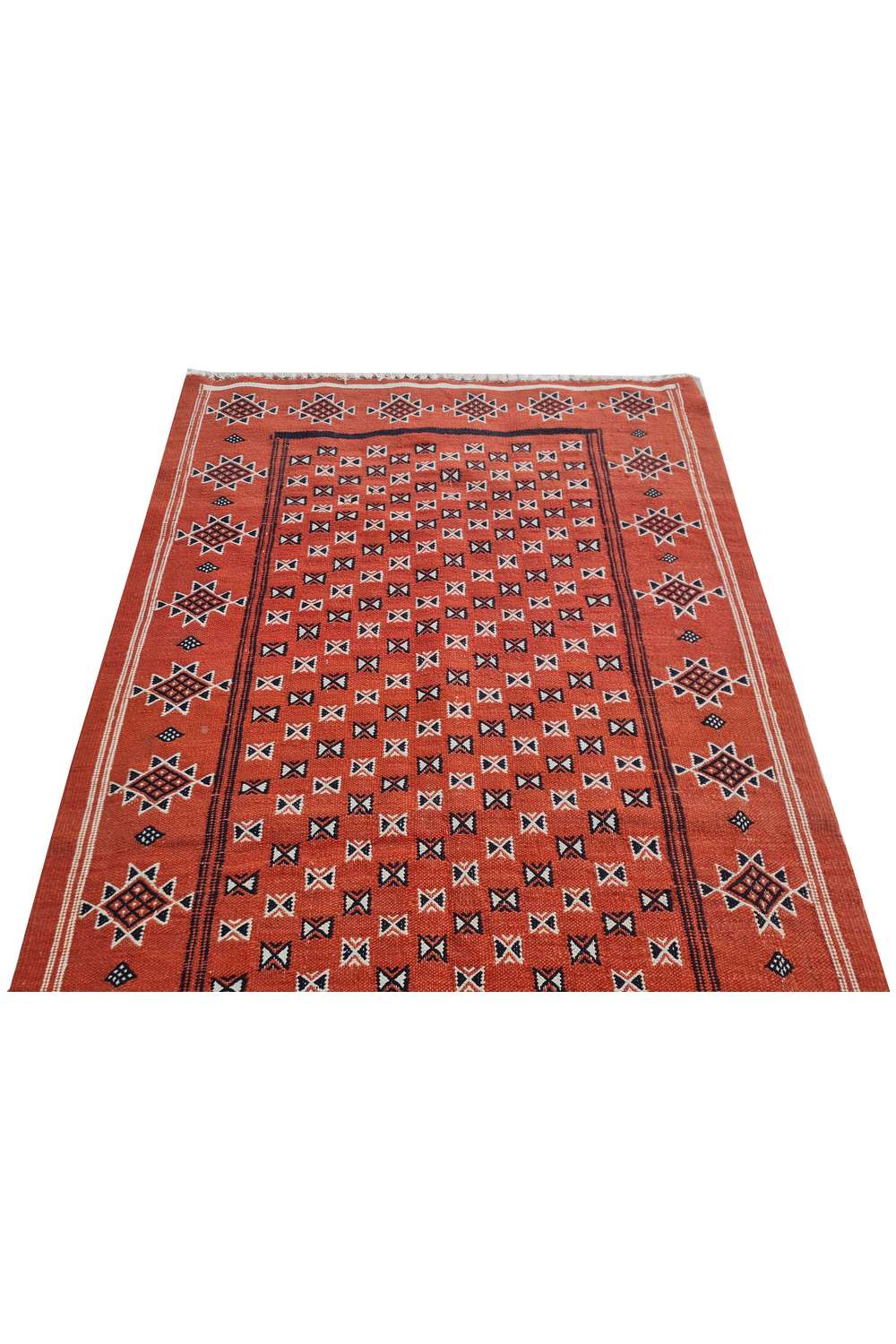 Hand Knotted Vintage Flat Weave Morocco Kilim Kilim Wool Area Rug 4.10 x 2.8 Ft