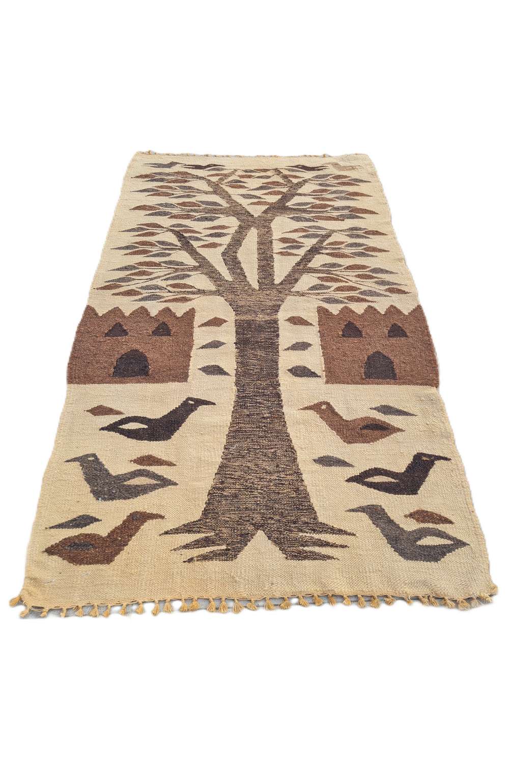 Hand Knotted Vintage Flat Weave Bulgaria Pictorial Kilim Kilim Wool Area Rug 4.5 x 2.6 Ft