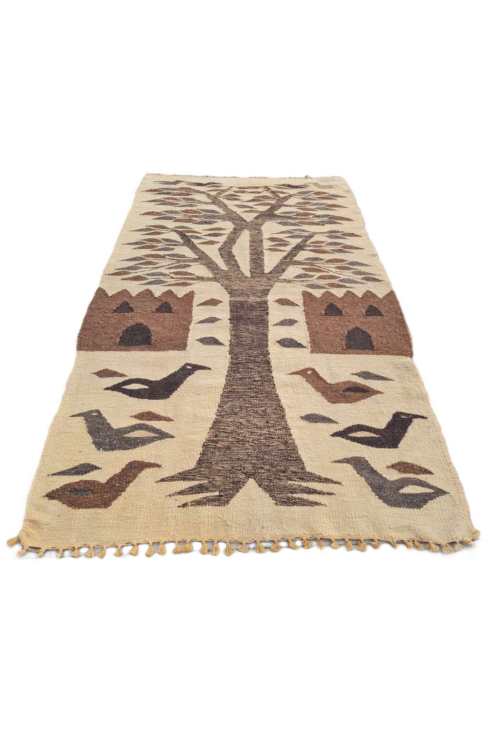 Hand Knotted Vintage Flat Weave Bulgaria Pictorial Kilim Kilim Wool Area Rug 4.5 x 2.6 Ft