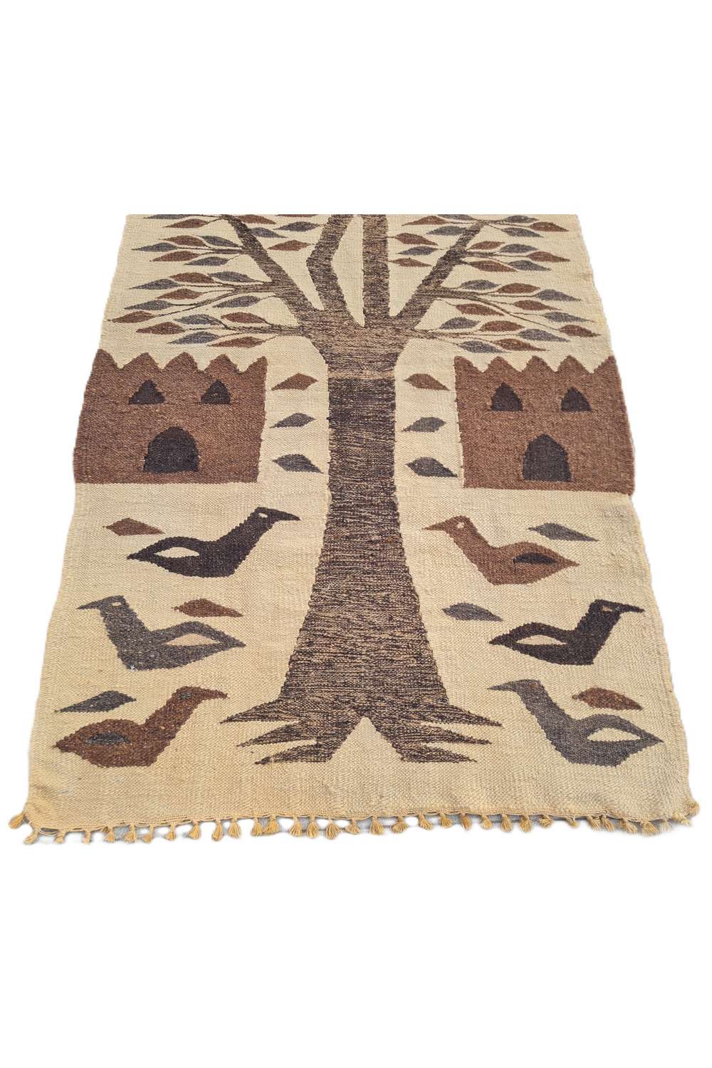 Hand Knotted Vintage Flat Weave Bulgaria Pictorial Kilim Kilim Wool Area Rug 4.5 x 2.6 Ft
