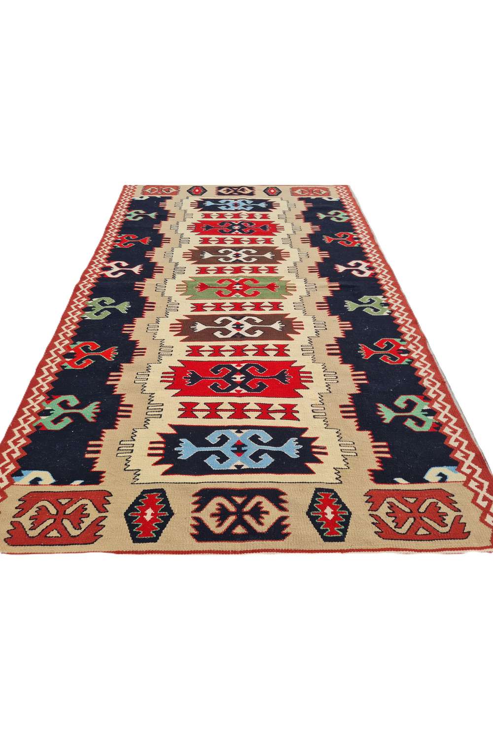 Hand Knotted Vintage Flat Weave Turkish Kilim Kilim Wool Area Rug 5.1 x 3.2 Ft