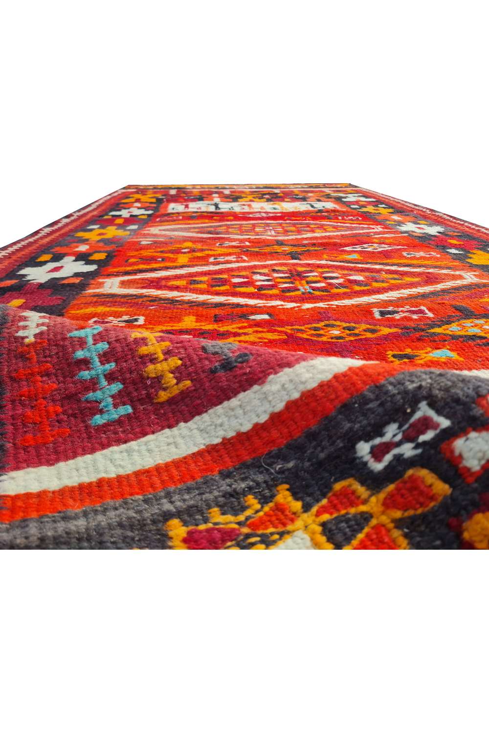 Hand Knotted Vintage Flat Weave Morocco Pictorial Kilim Kilim Wool Area Rug 7.10 x 3.7 Ft