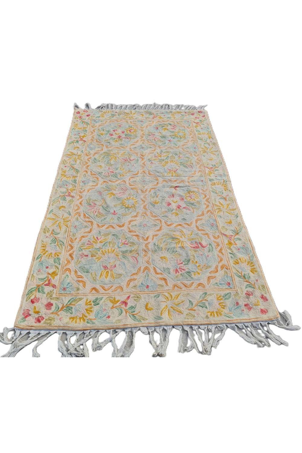 Hand Embroidered Needlework Vintage Kashmiri Textile Wall Hanging 4.8 x 2.10 Ft
