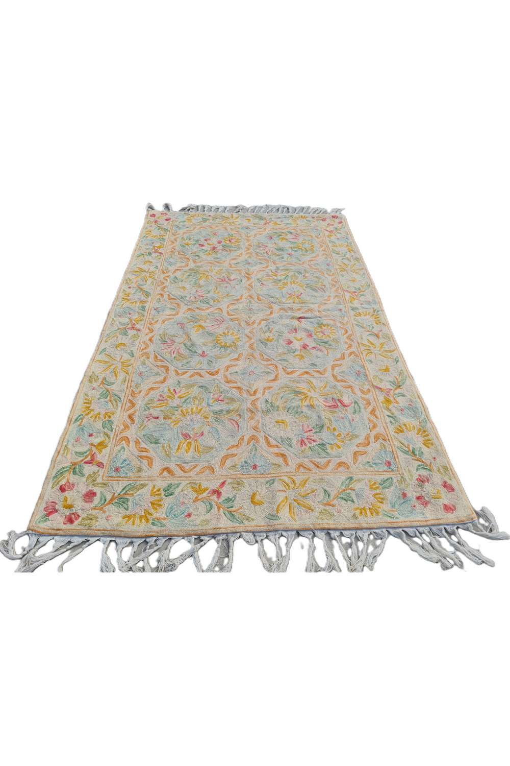 Hand Embroidered Needlework Vintage Kashmiri Textile Wall Hanging 4.8 x 2.10 Ft