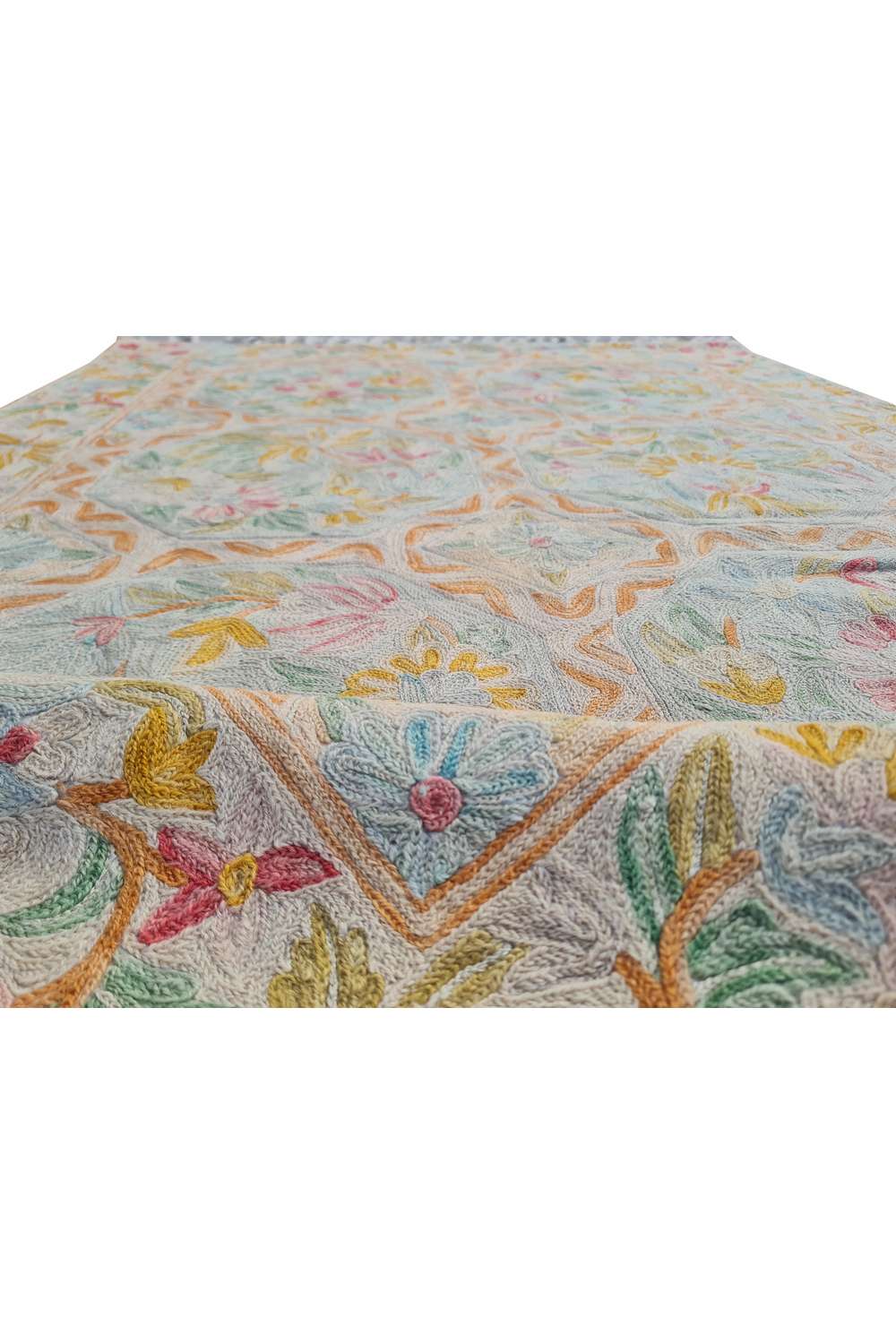 Hand Embroidered Needlework Vintage Kashmiri Textile Wall Hanging 4.8 x 2.10 Ft