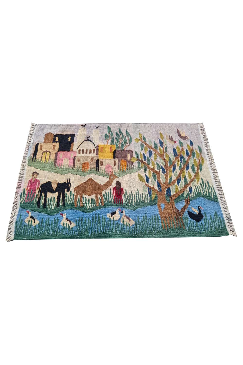 Hand Knotted Vintage Flat Weave Bulgaria Pictorial Kilim Kilim Wool Area Rug 3.0 x 1.11 Ft
