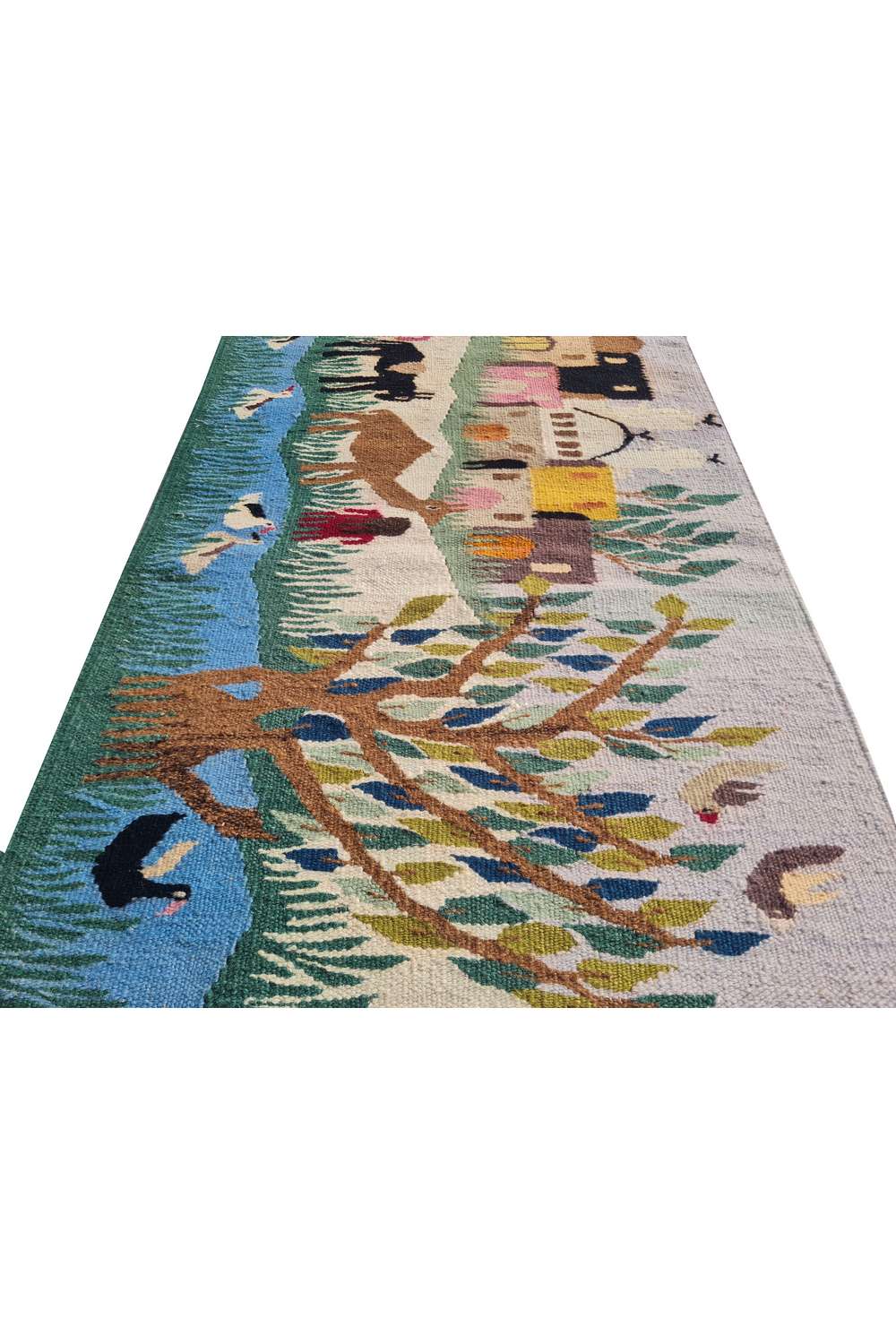 Hand Knotted Vintage Flat Weave Bulgaria Pictorial Kilim Kilim Wool Area Rug 3.0 x 1.11 Ft
