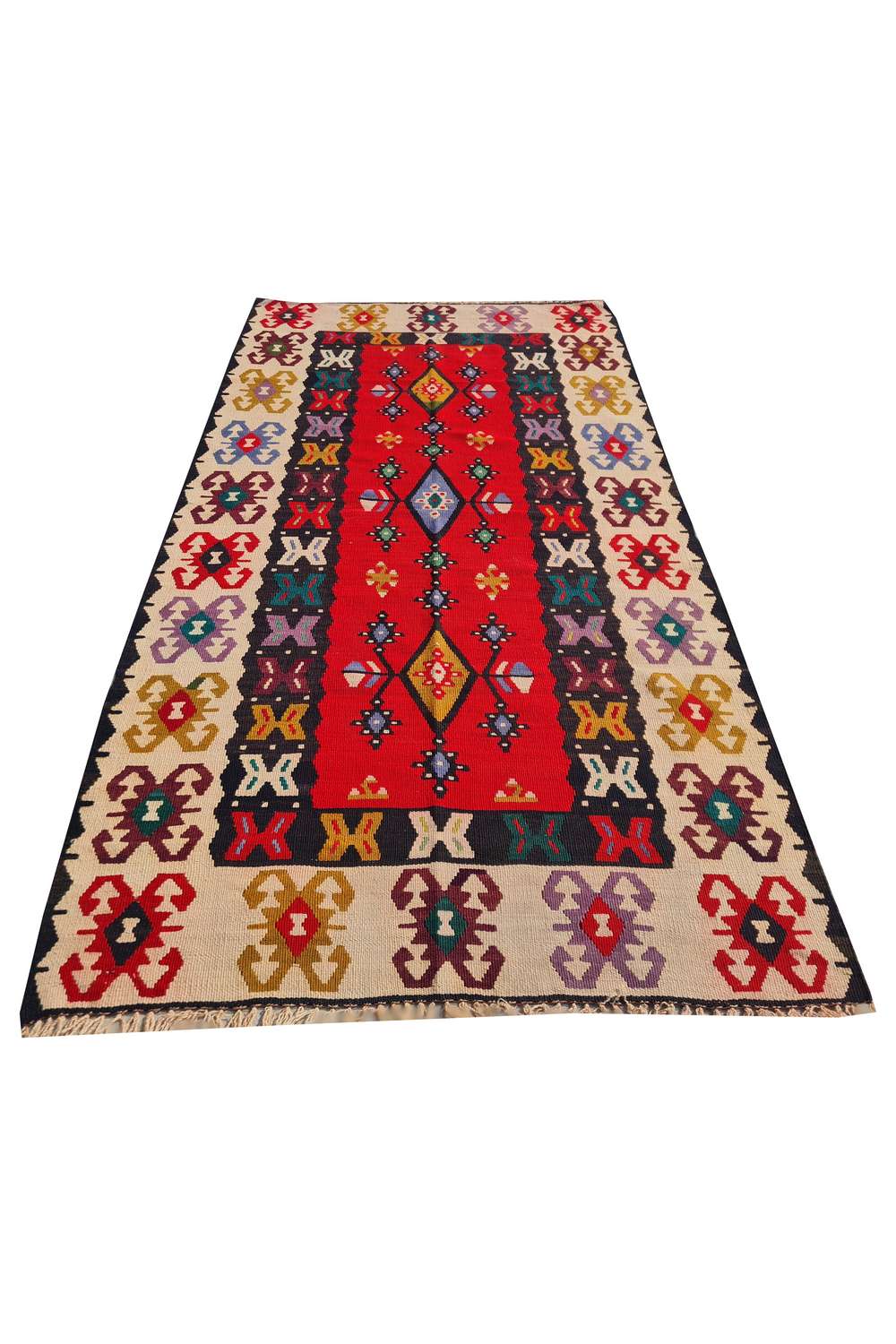 Hand Knotted Vintage Flat Weave Turkish Kilim Kilim Wool Area Rug 6.6 x 3.5 Ft