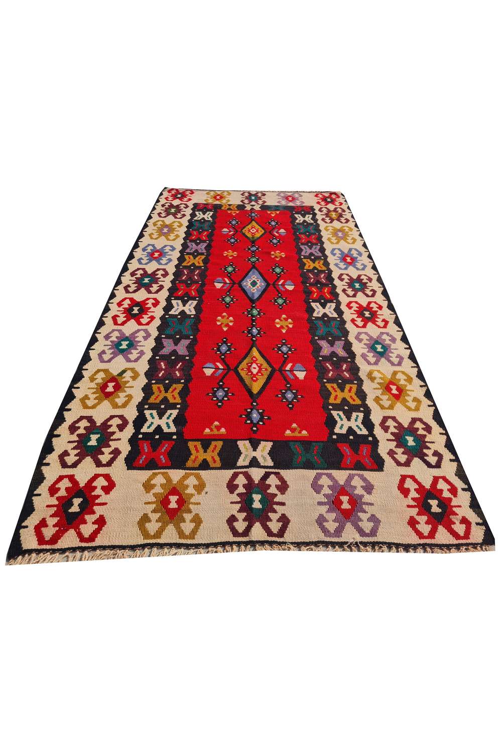 Hand Knotted Vintage Flat Weave Turkish Kilim Kilim Wool Area Rug 6.6 x 3.5 Ft