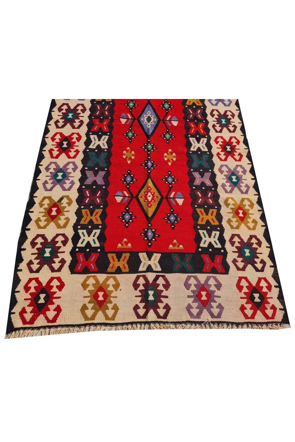 Hand Knotted Vintage Flat Weave Turkish Kilim Kilim Wool Area Rug 6.6 x 3.5 Ft