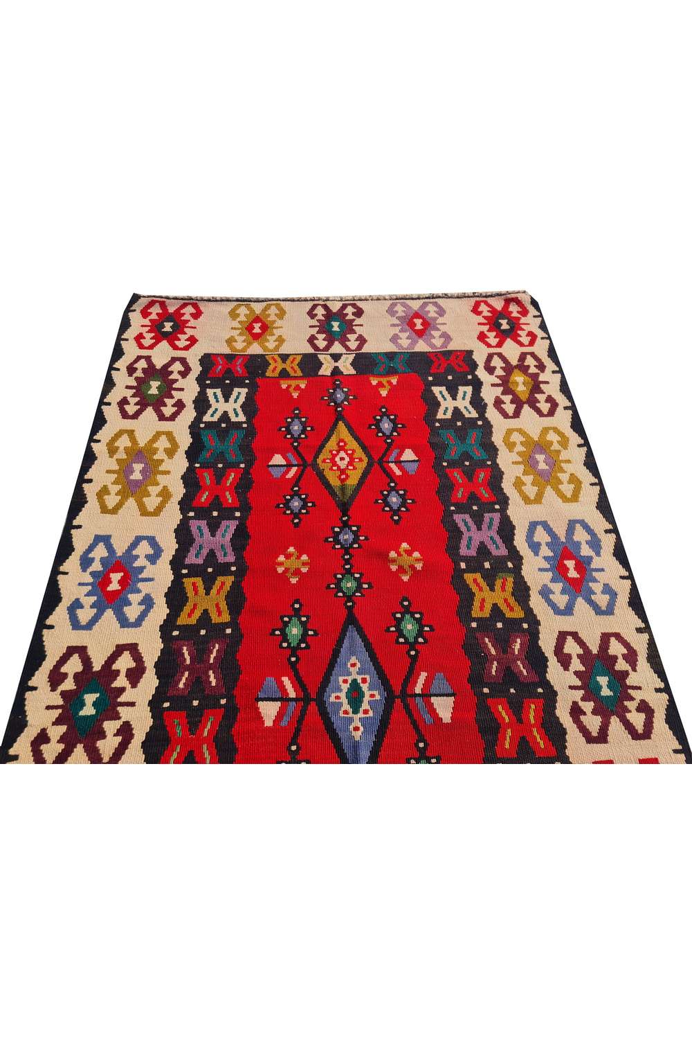 Hand Knotted Vintage Flat Weave Turkish Kilim Kilim Wool Area Rug 6.6 x 3.5 Ft
