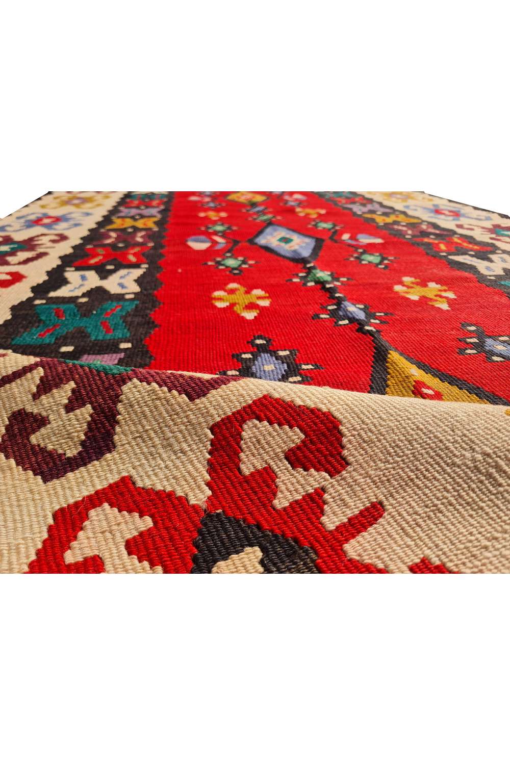 Hand Knotted Vintage Flat Weave Turkish Kilim Kilim Wool Area Rug 6.6 x 3.5 Ft