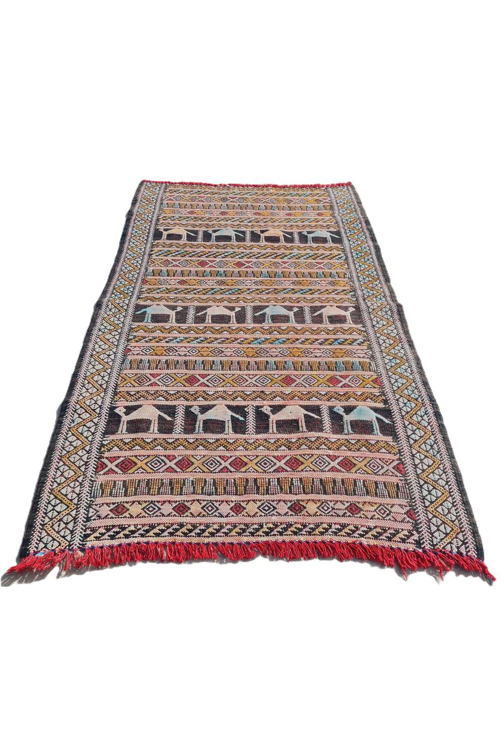 Hand Knotted Vintage Flat Weave Morocco Pictorial Kilim Kilim Wool Area Rug 3.6 x 2.2 Ft