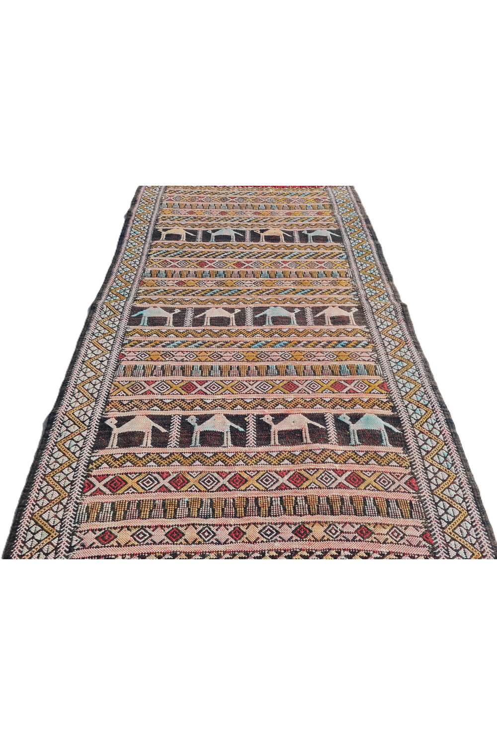 Hand Knotted Vintage Flat Weave Morocco Pictorial Kilim Kilim Wool Area Rug 3.6 x 2.2 Ft